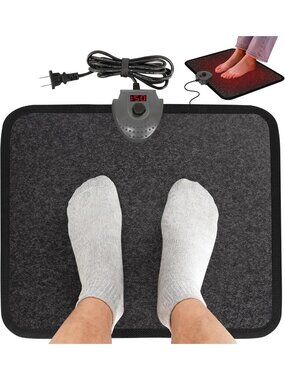 Adjustable Heated Floor Mat for Desk - Energy-Saving Foot Warmer Pad, Black/Gray